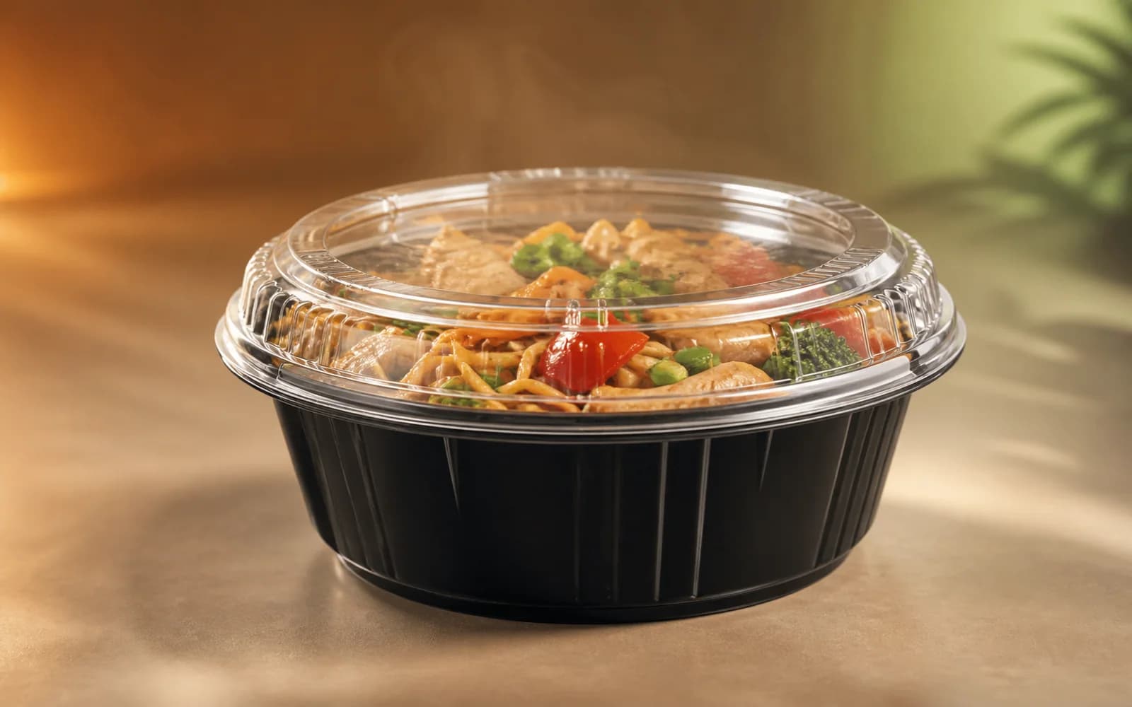 Round Plastic Containers with food for delivery packaging